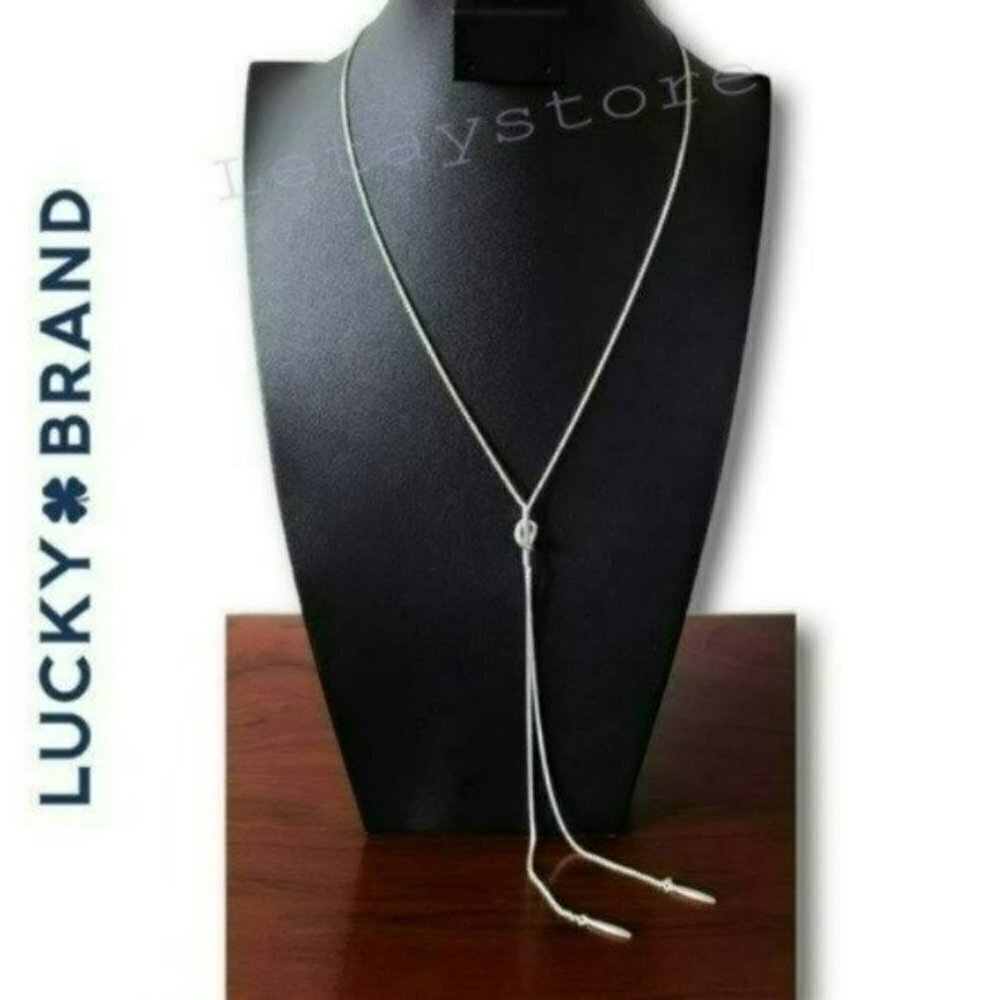 NWT Lucky Brand Knotted Y Hanging Tips Silver-tone Pendant Necklace